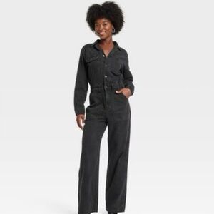 Universal Thread Black Washed Denim Jumpsuit Black NWT - 8